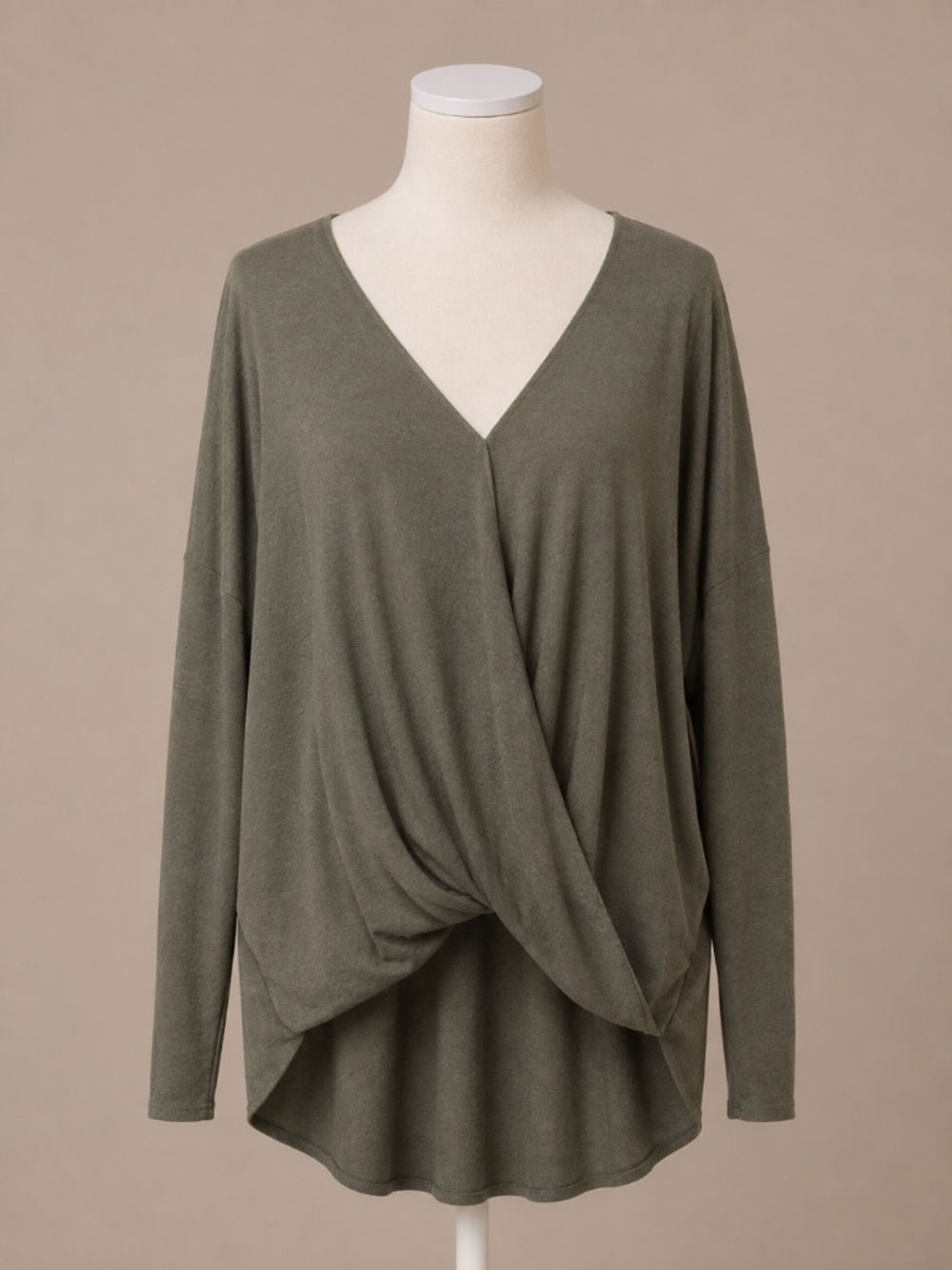 Altar’d State Olive Green Draped Wrap Front High Low Top Size Large